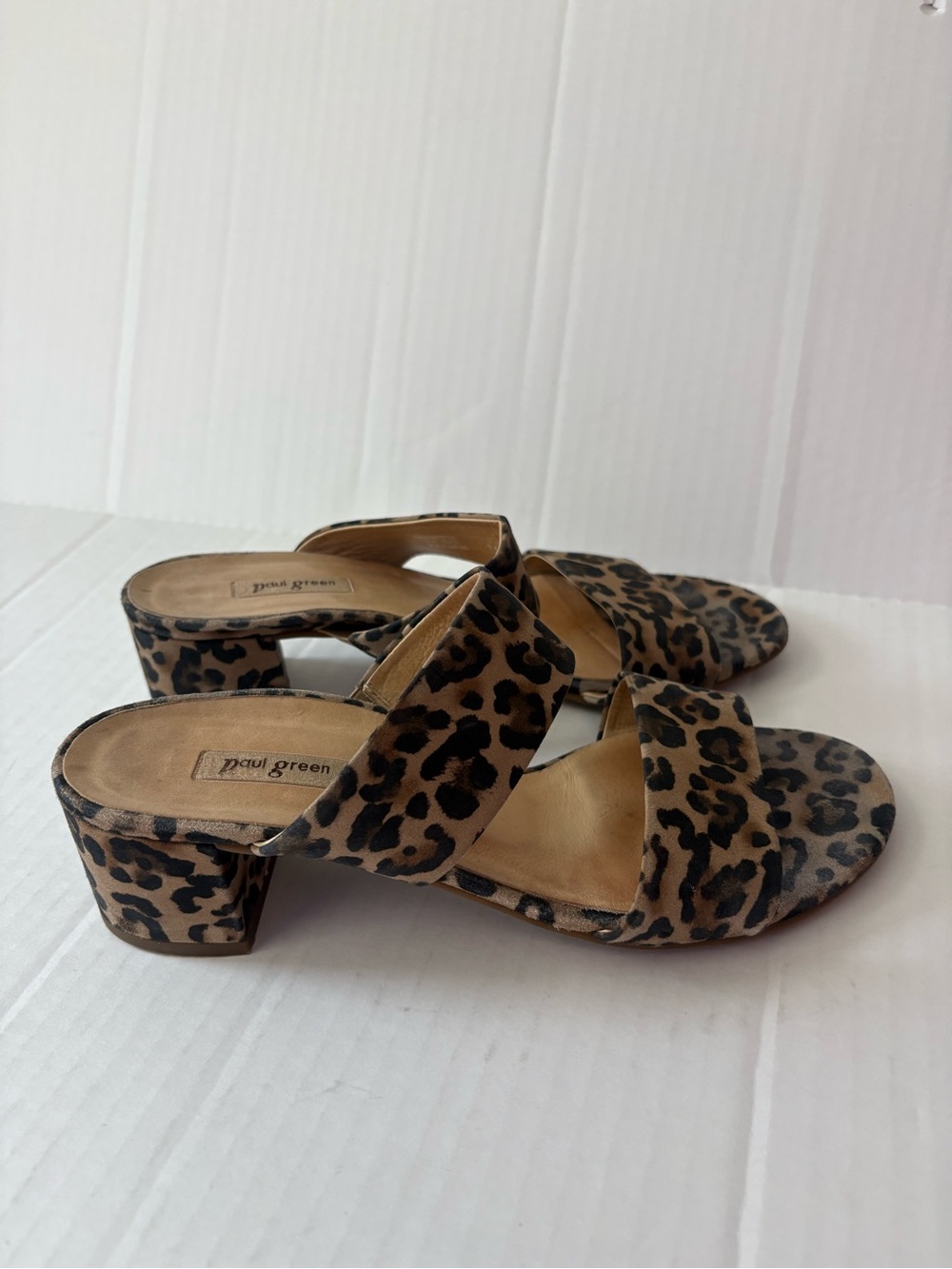 Paul Green Mule Sandals Womens 6.5 UK 4.5 Slip On Block Heel Leopard